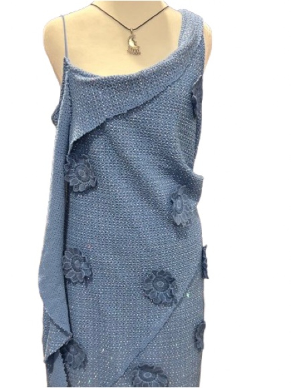 ASOS DESIGN Sparkly Blue Mini Dress 3D Floral Mermaidcore Party Glam Size 10